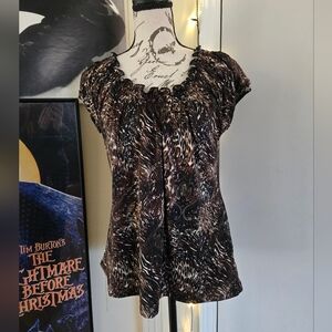 Brown Paisley Leopard Print Blouse